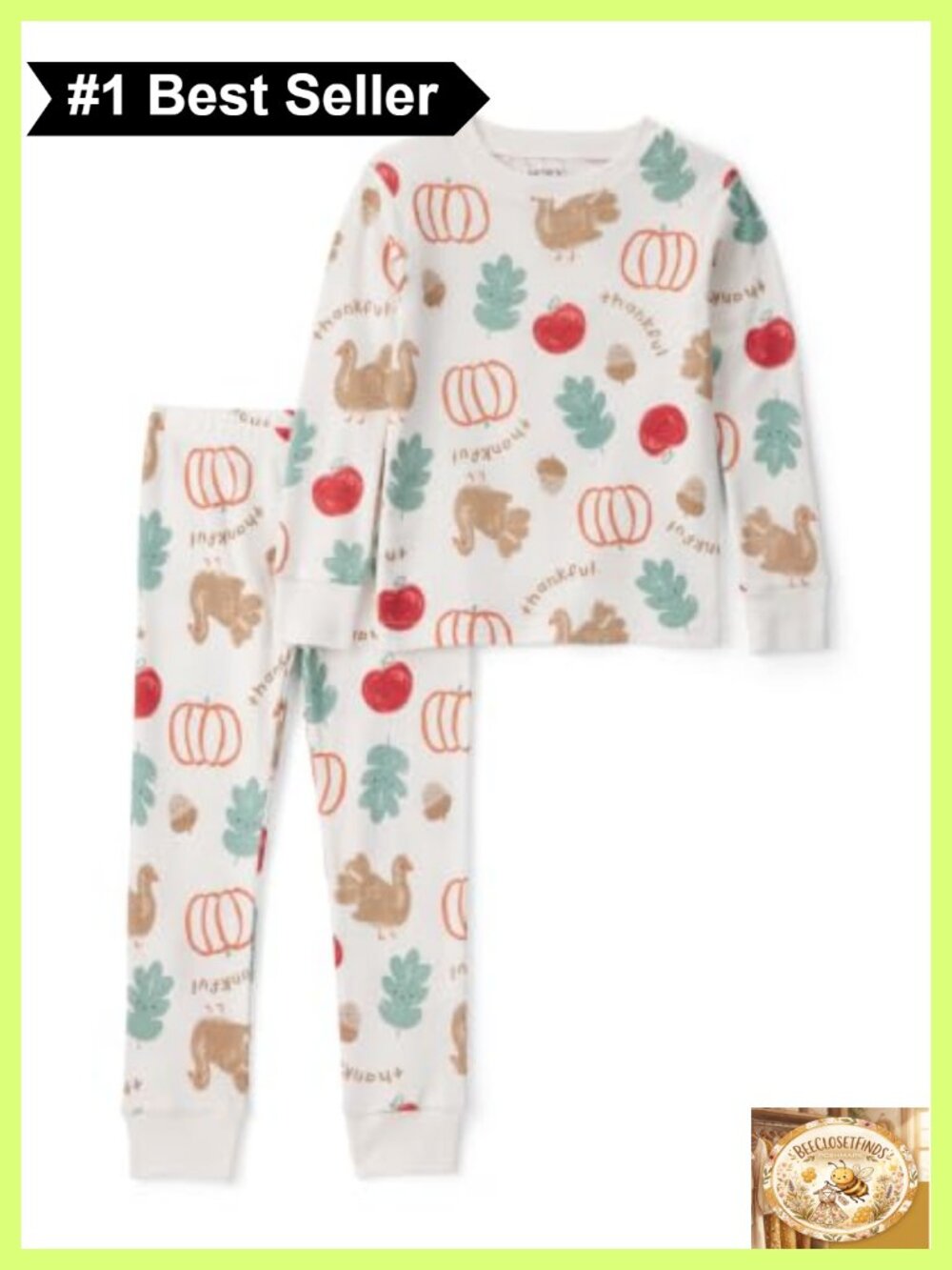 2-Piece Cotton Pajama Set Long Sleeve Snug Fit Crew Neck Kids